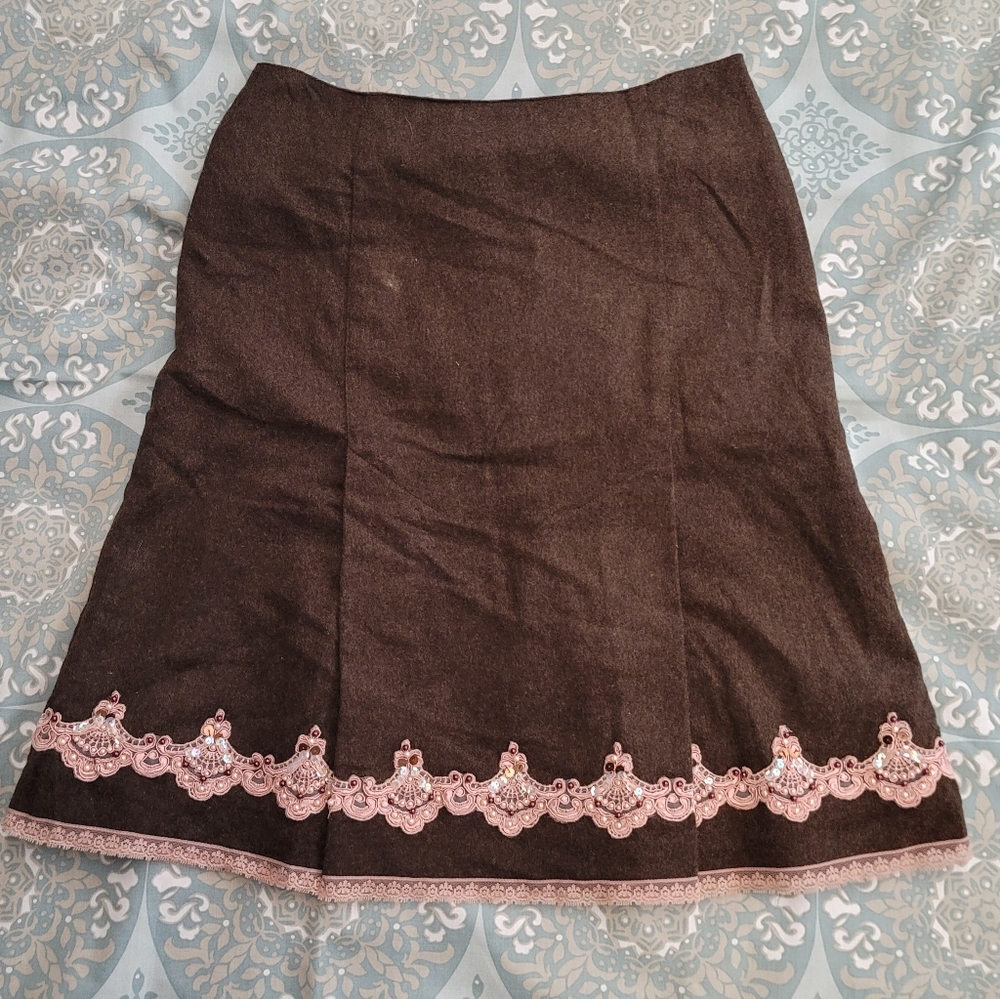 Express Embellished Beaded Chocolate Brown Felt Mi